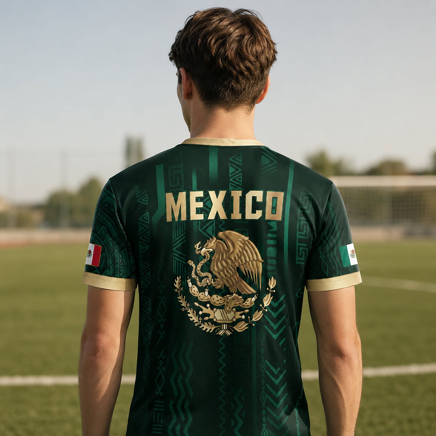 SJ-345-Repeating Mexican Heritage Printed Football Uniform, Shorts Colorful Tribal Warrior Match Day Coordinates