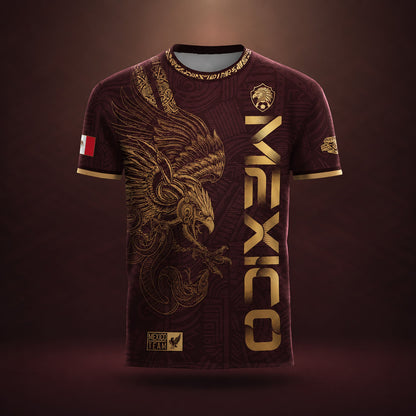 SJ-338-Mexico Concept Soccer Jersey Collection, Aztec Calendar Gold Print Athletic Sportswear Apparel Set