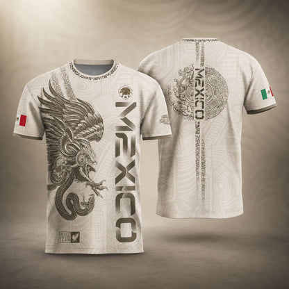 SJ-338-Mexico Concept Soccer Jersey Collection, Aztec Calendar Gold Print Athletic Sportswear Apparel Set
