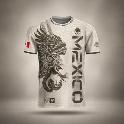 SJ-338-Mexico Concept Soccer Jersey Collection, Aztec Calendar Gold Print Athletic Sportswear Apparel Set