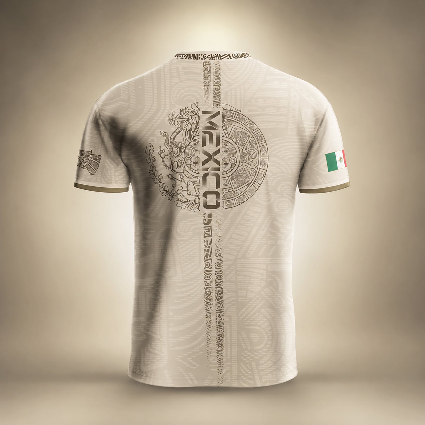 SJ-338-Mexico Concept Soccer Jersey Collection, Aztec Calendar Gold Print Athletic Sportswear Apparel Set