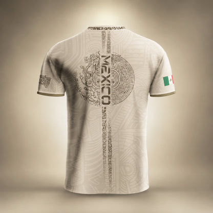 SJ-338-Mexico Concept Soccer Jersey Collection, Aztec Calendar Gold Print Athletic Sportswear Apparel Set