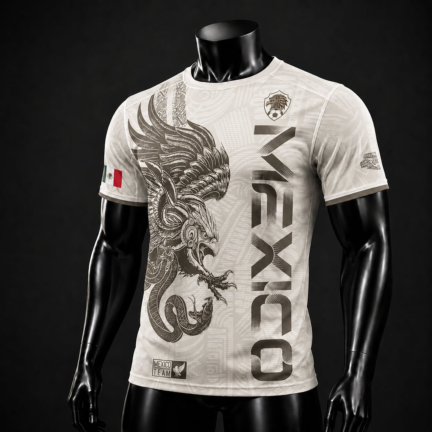SJ-338-Mexico Concept Soccer Jersey Collection, Aztec Calendar Gold Print Athletic Sportswear Apparel Set