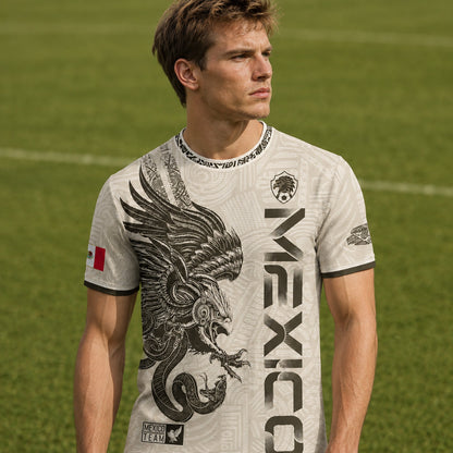 SJ-338-Mexico Concept Soccer Jersey Collection, Aztec Calendar Gold Print Athletic Sportswear Apparel Set