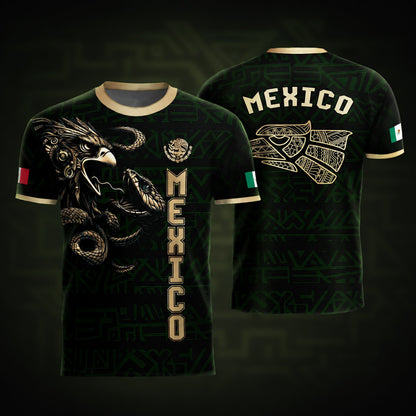 SJ-340-Mexico Aztec Eagle Soccer Jersey Set, Gold Calendar Football Shirts Sportswear Collection