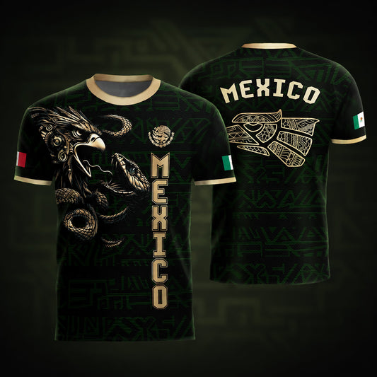 SJ-340-Mexico Aztec Eagle Soccer Jersey Set, Gold Calendar Football Shirts Sportswear Collection