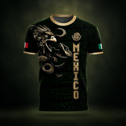 SJ-340-Mexico Aztec Eagle Soccer Jersey Set, Gold Calendar Football Shirts Sportswear Collection