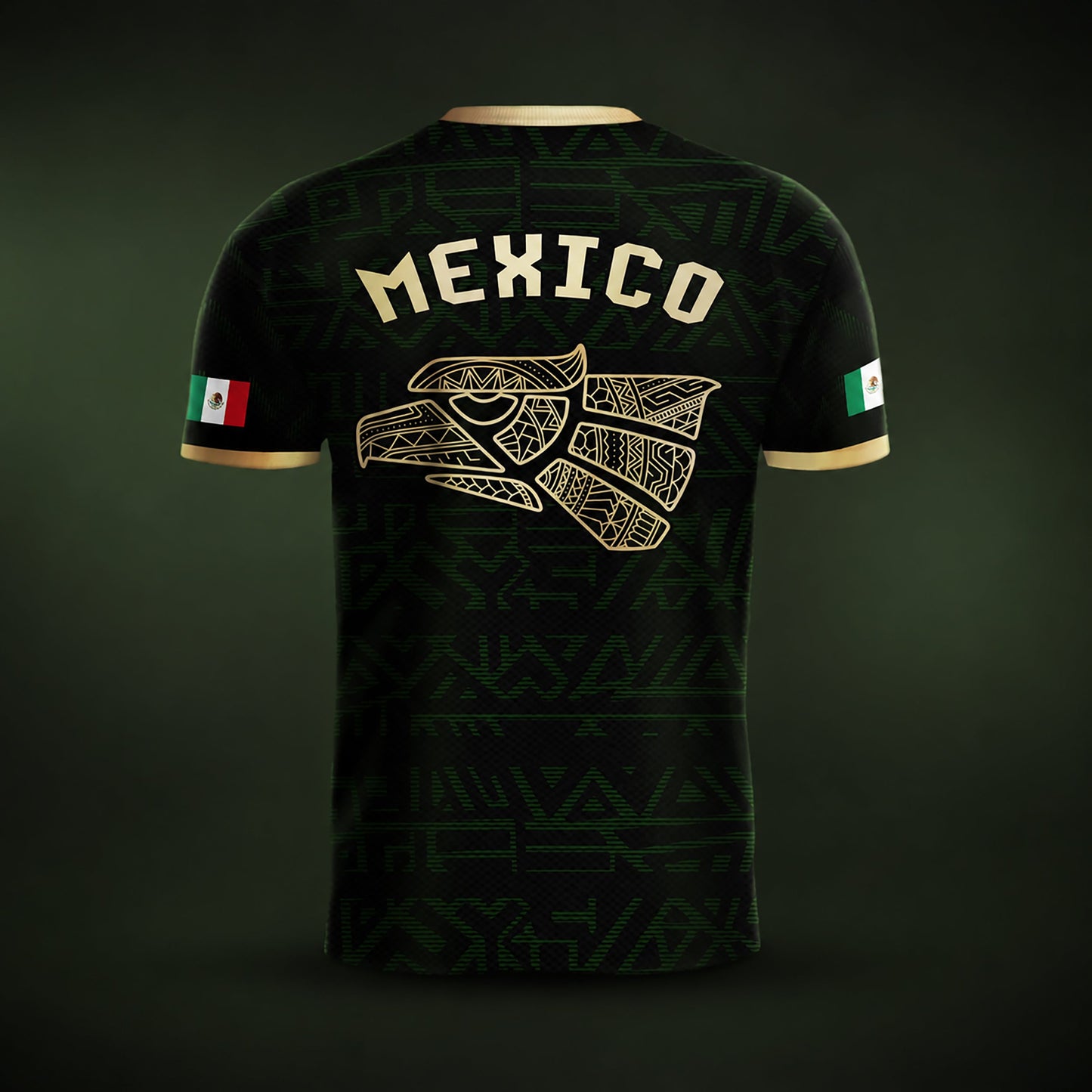 SJ-340-Mexico Aztec Eagle Soccer Jersey Set, Gold Calendar Football Shirts Sportswear Collection