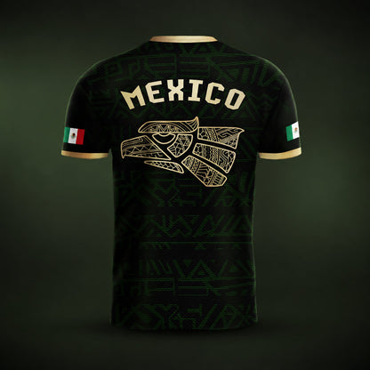 SJ-340-Mexico Aztec Eagle Soccer Jersey Set, Gold Calendar Football Shirts Sportswear Collection