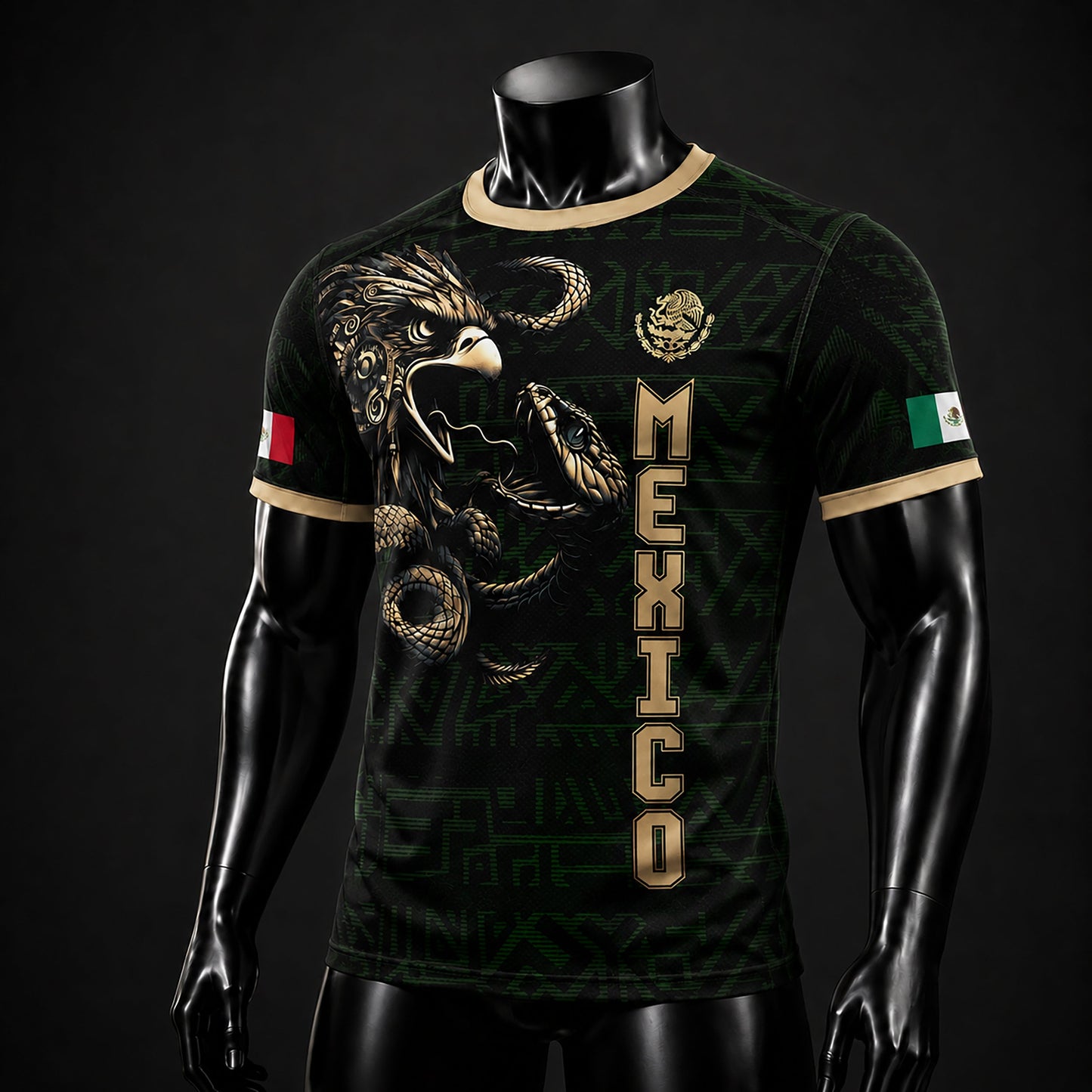 SJ-340-Mexico Aztec Eagle Soccer Jersey Set, Gold Calendar Football Shirts Sportswear Collection