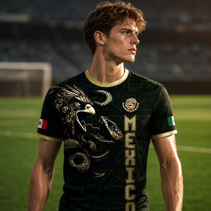 SJ-340-Mexico Aztec Eagle Soccer Jersey Set, Gold Calendar Football Shirts Sportswear Collection