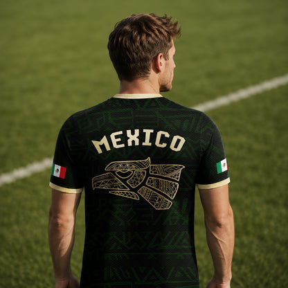 SJ-340-Mexico Aztec Eagle Soccer Jersey Set, Gold Calendar Football Shirts Sportswear Collection