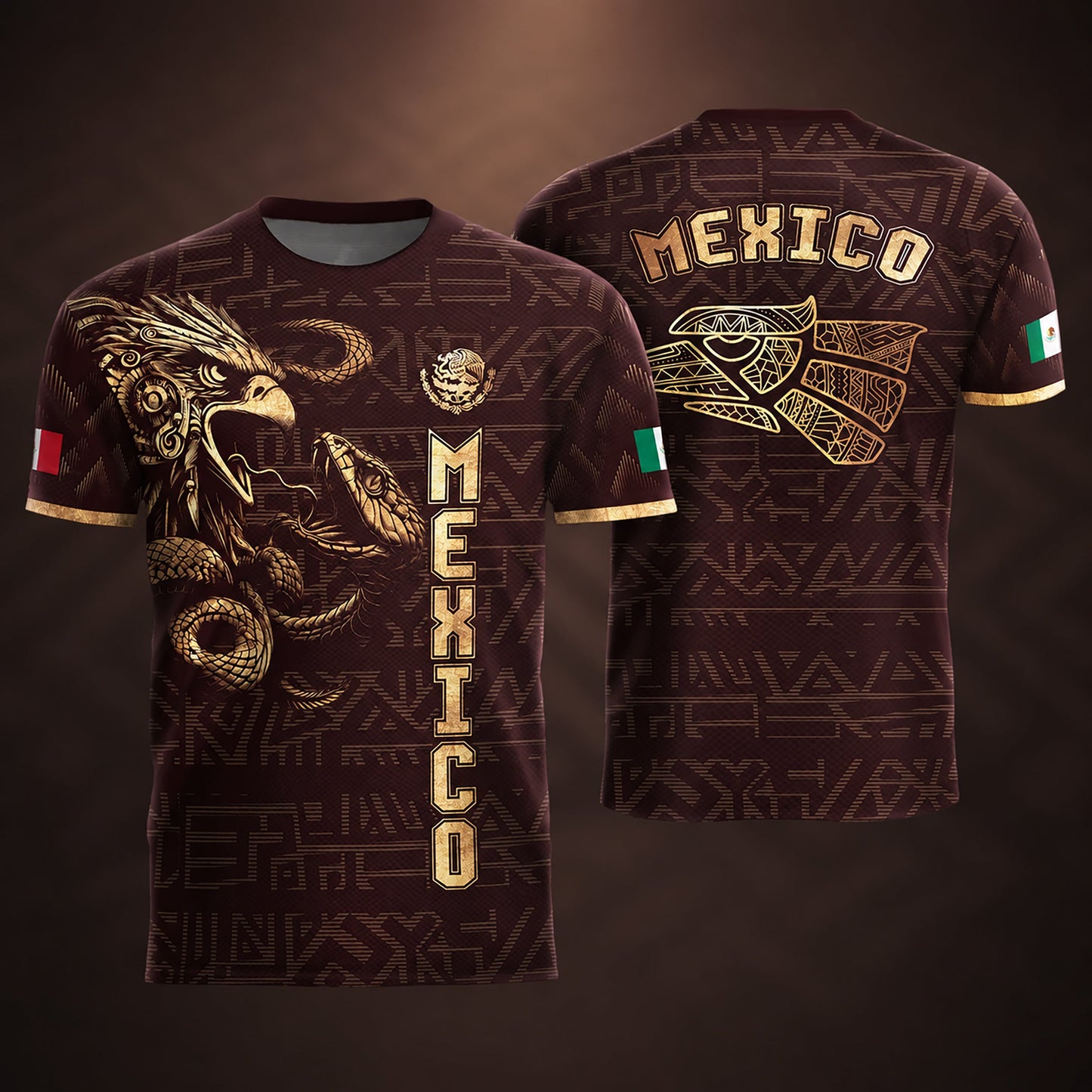 SJ-340-Mexico Aztec Eagle Soccer Jersey Set, Gold Calendar Football Shirts Sportswear Collection