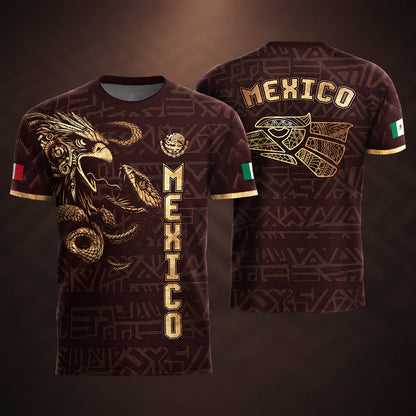 SJ-340-Mexico Aztec Eagle Soccer Jersey Set, Gold Calendar Football Shirts Sportswear Collection