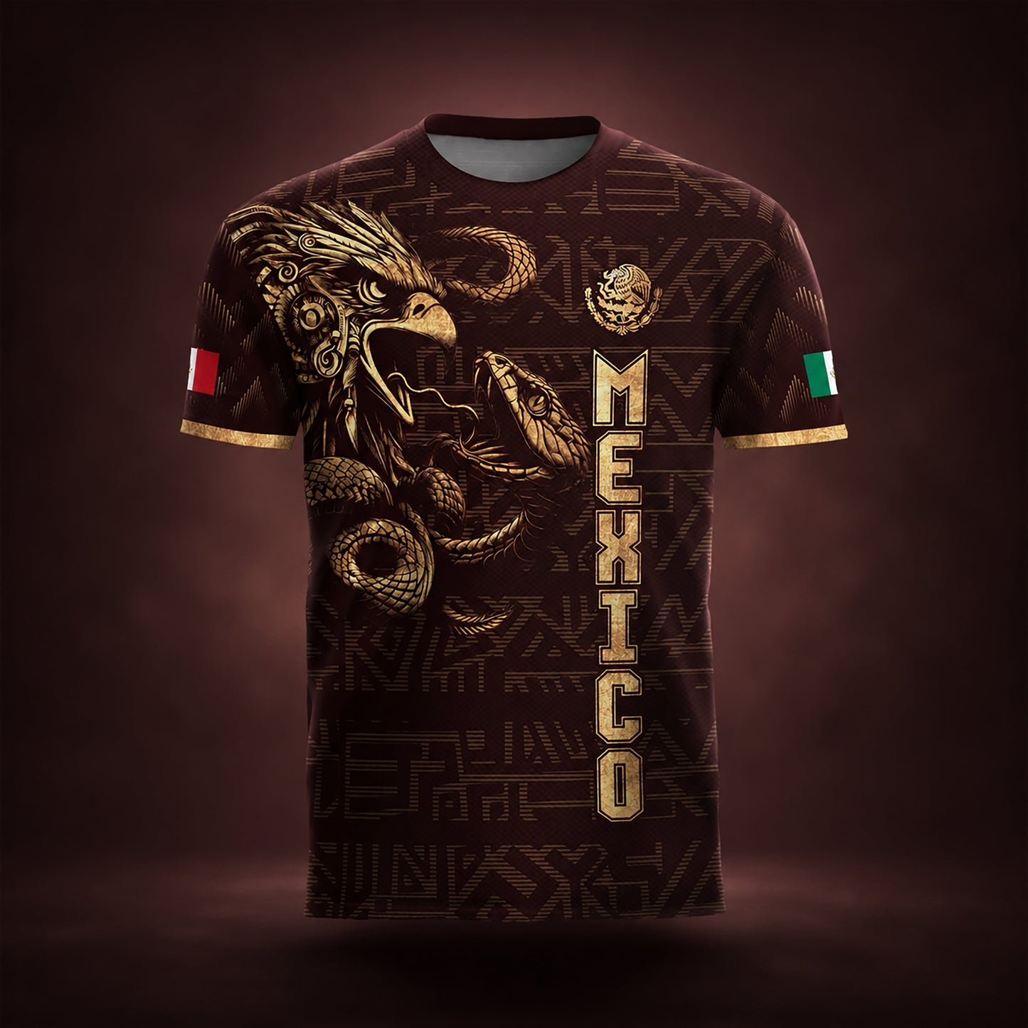 SJ-340-Mexico Aztec Eagle Soccer Jersey Set, Gold Calendar Football Shirts Sportswear Collection