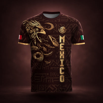 SJ-340-Mexico Aztec Eagle Soccer Jersey Set, Gold Calendar Football Shirts Sportswear Collection