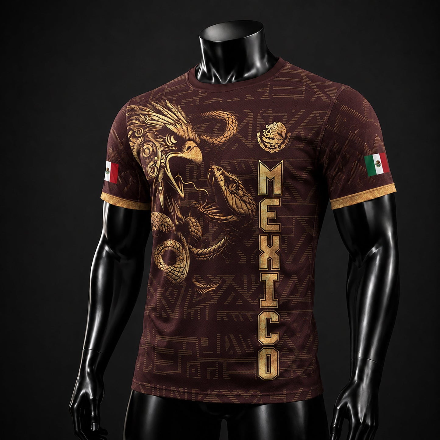 SJ-340-Mexico Aztec Eagle Soccer Jersey Set, Gold Calendar Football Shirts Sportswear Collection