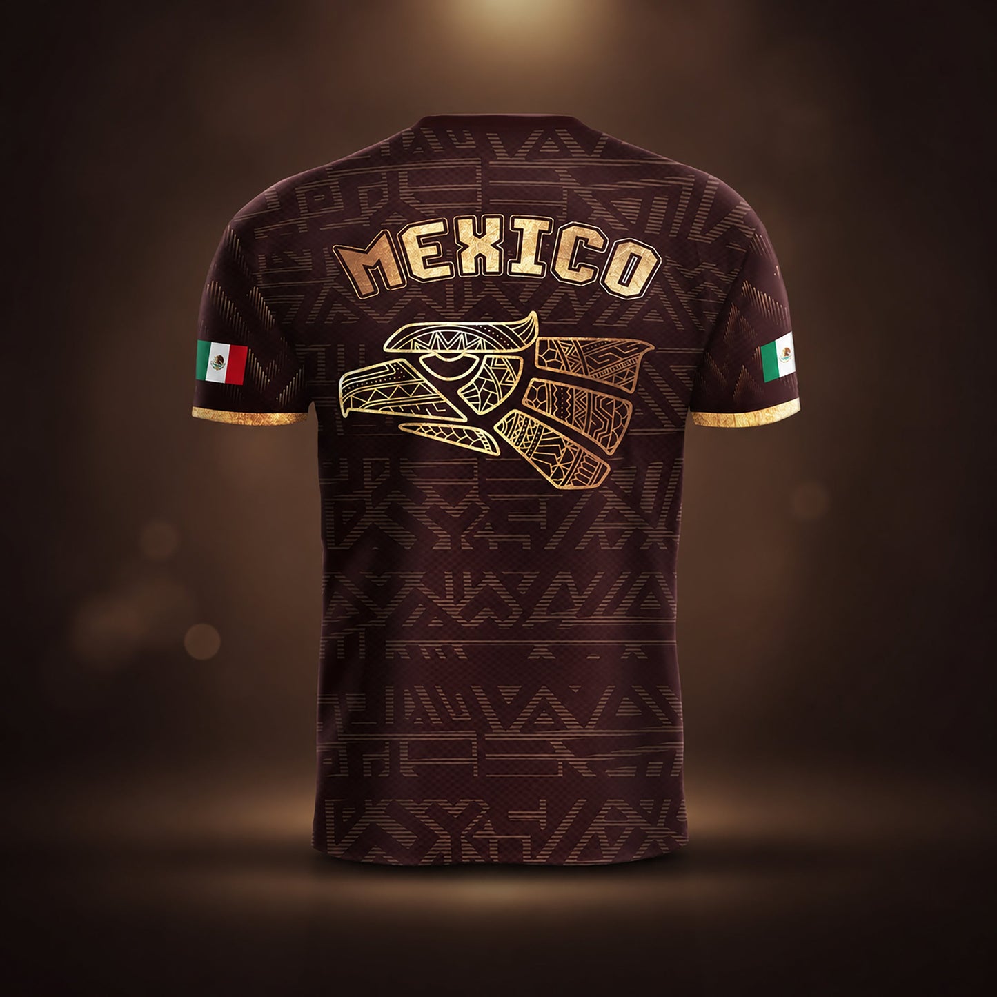 SJ-340-Mexico Aztec Eagle Soccer Jersey Set, Gold Calendar Football Shirts Sportswear Collection