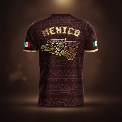 SJ-340-Mexico Aztec Eagle Soccer Jersey Set, Gold Calendar Football Shirts Sportswear Collection