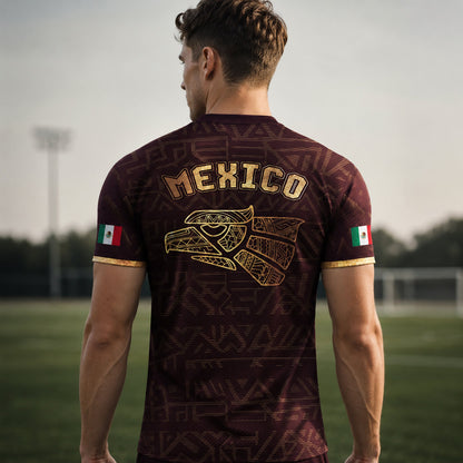 SJ-340-Mexico Aztec Eagle Soccer Jersey Set, Gold Calendar Football Shirts Sportswear Collection