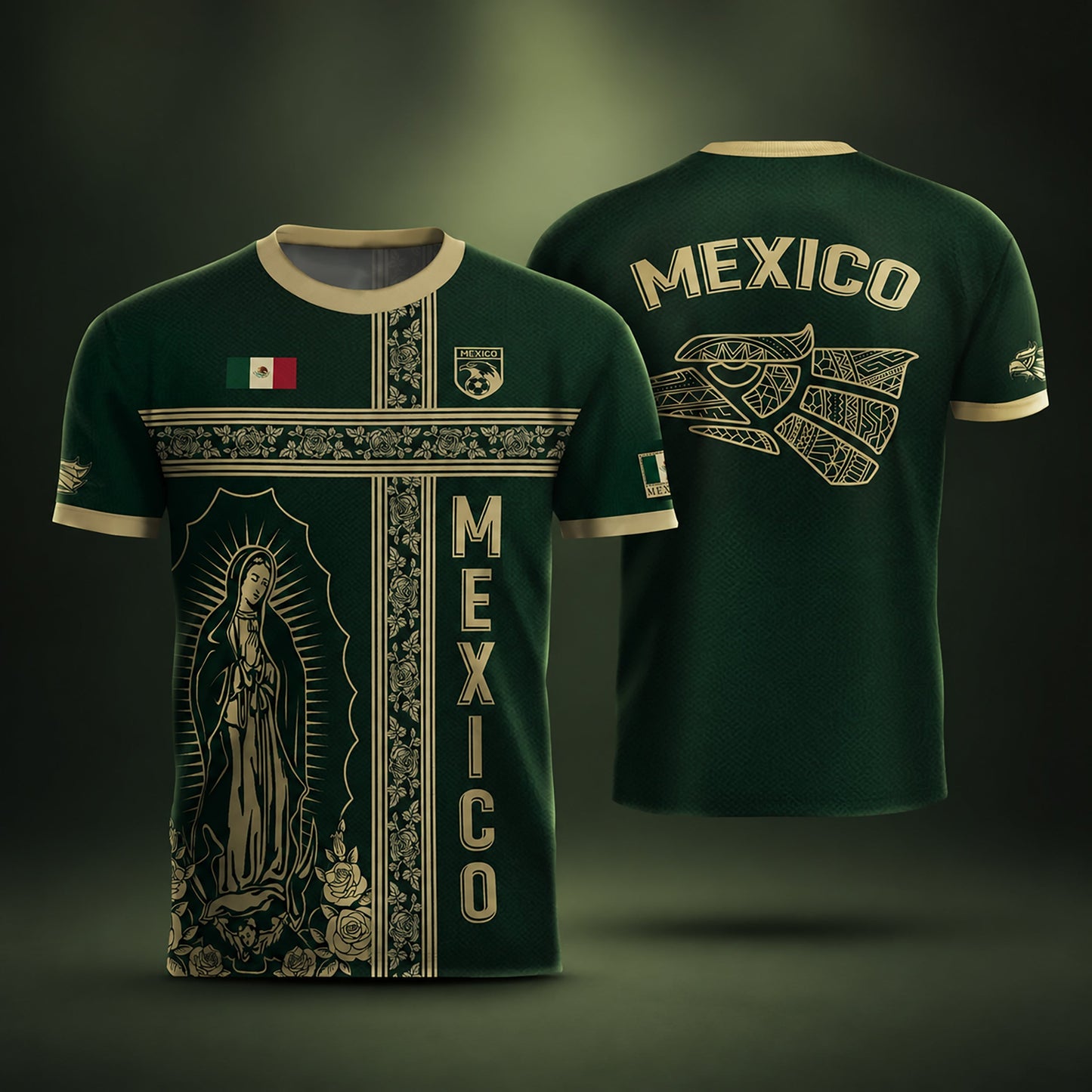 SJ-341-Mexican Culture Graphic Football Set, Vintage Aztec Eagle Pattern Team Jerseys