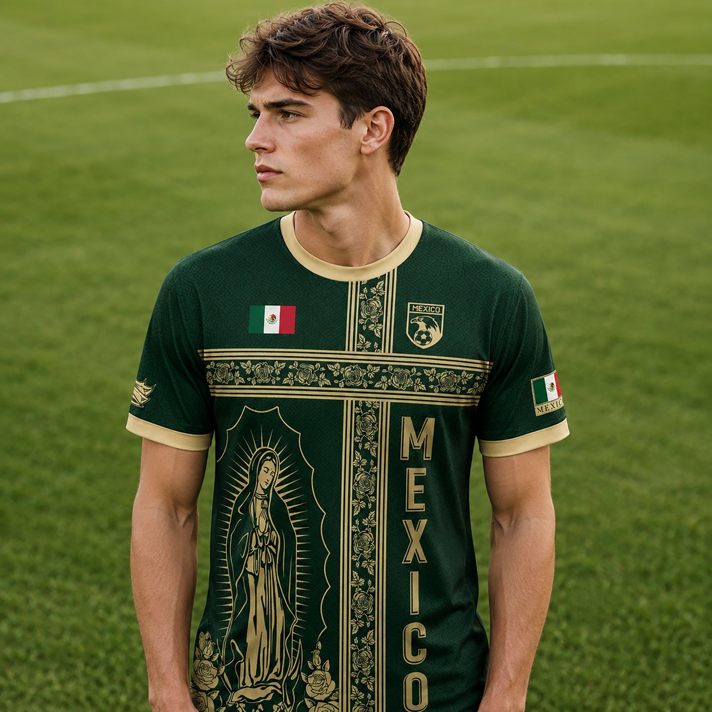 SJ-341-Mexican Culture Graphic Football Set, Vintage Aztec Eagle Pattern Team Jerseys