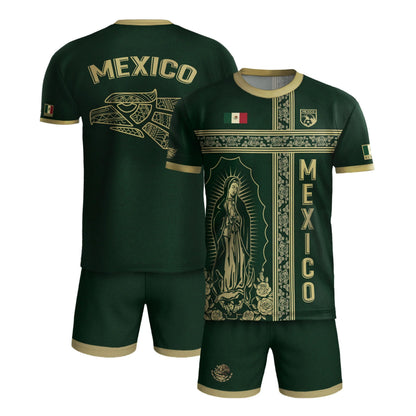 SJ-341-Mexican Culture Graphic Football Set, Vintage Aztec Eagle Pattern Team Jerseys