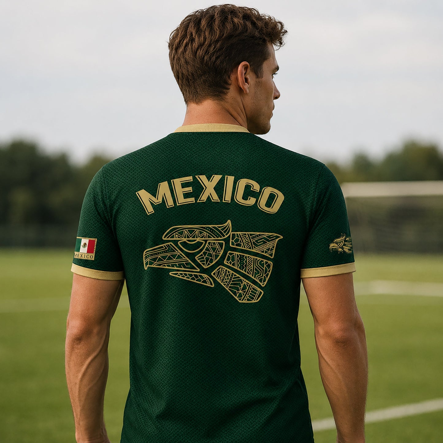 SJ-341-Mexican Culture Graphic Football Set, Vintage Aztec Eagle Pattern Team Jerseys