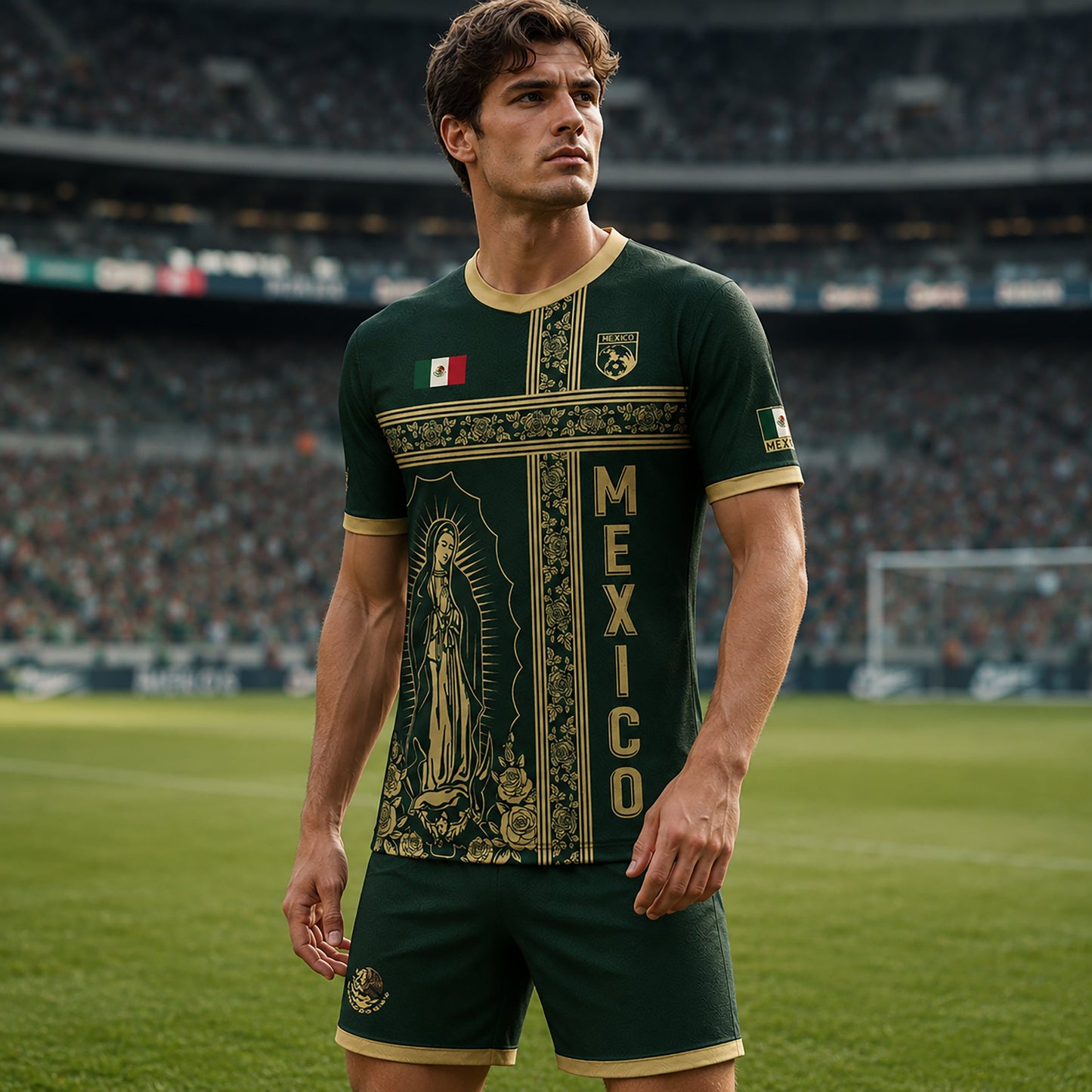 SJ-341-Mexican Culture Graphic Football Set, Vintage Aztec Eagle Pattern Team Jerseys