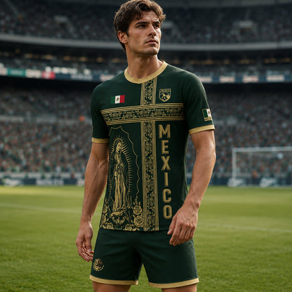 SJ-341-Mexican Culture Graphic Football Set, Vintage Aztec Eagle Pattern Team Jerseys