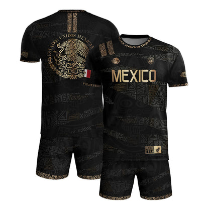 SJ-344-Adult/Youth Mexico Aztec Eagle Soccer Jersey Set, Matching Shorts Graphic Football Sportswear Outfit