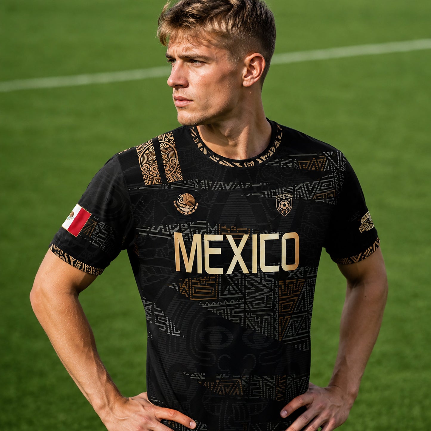 SJ-344-Adult/Youth Mexico Aztec Eagle Soccer Jersey Set, Matching Shorts Graphic Football Sportswear Outfit