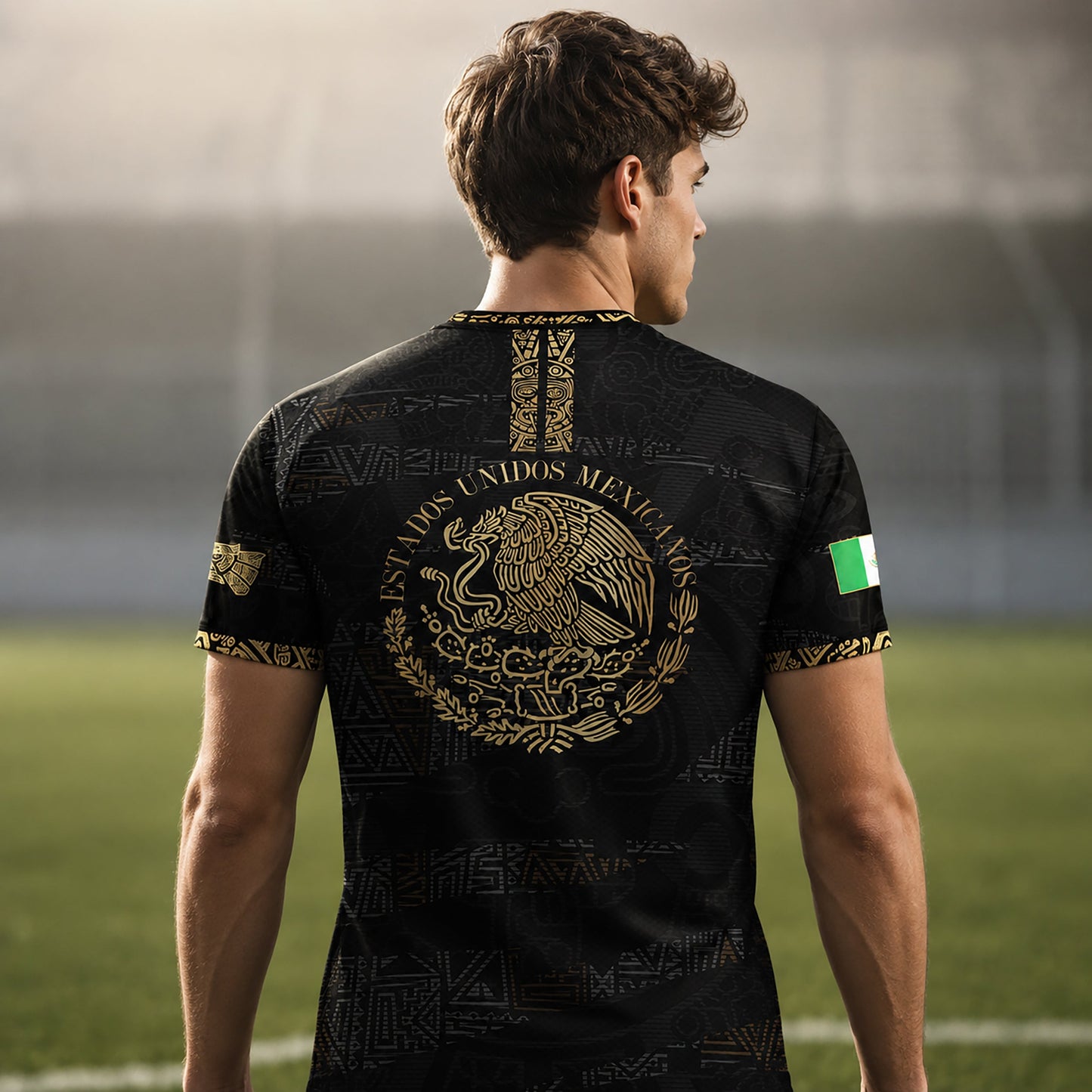 SJ-344-Adult/Youth Mexico Aztec Eagle Soccer Jersey Set, Matching Shorts Graphic Football Sportswear Outfit