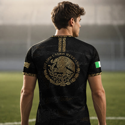 SJ-344-Adult/Youth Mexico Aztec Eagle Soccer Jersey Set, Matching Shorts Graphic Football Sportswear Outfit