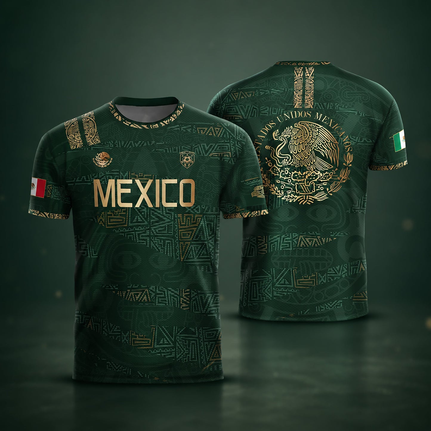 SJ-344-Adult/Youth Mexico Aztec Eagle Soccer Jersey Set, Matching Shorts Graphic Football Sportswear Outfit