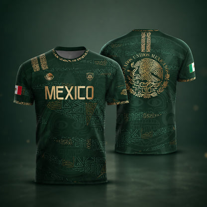 SJ-344-Adult/Youth Mexico Aztec Eagle Soccer Jersey Set, Matching Shorts Graphic Football Sportswear Outfit