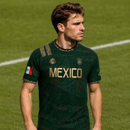 SJ-344-Adult/Youth Mexico Aztec Eagle Soccer Jersey Set, Matching Shorts Graphic Football Sportswear Outfit