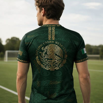 SJ-344-Adult/Youth Mexico Aztec Eagle Soccer Jersey Set, Matching Shorts Graphic Football Sportswear Outfit