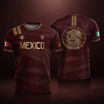 SJ-344-Adult/Youth Mexico Aztec Eagle Soccer Jersey Set, Matching Shorts Graphic Football Sportswear Outfit