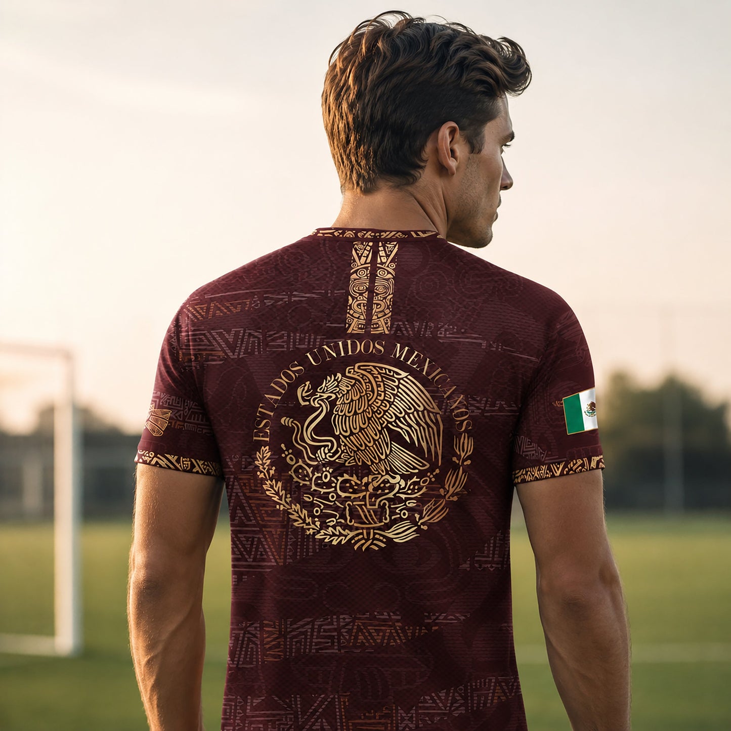 SJ-344-Adult/Youth Mexico Aztec Eagle Soccer Jersey Set, Matching Shorts Graphic Football Sportswear Outfit