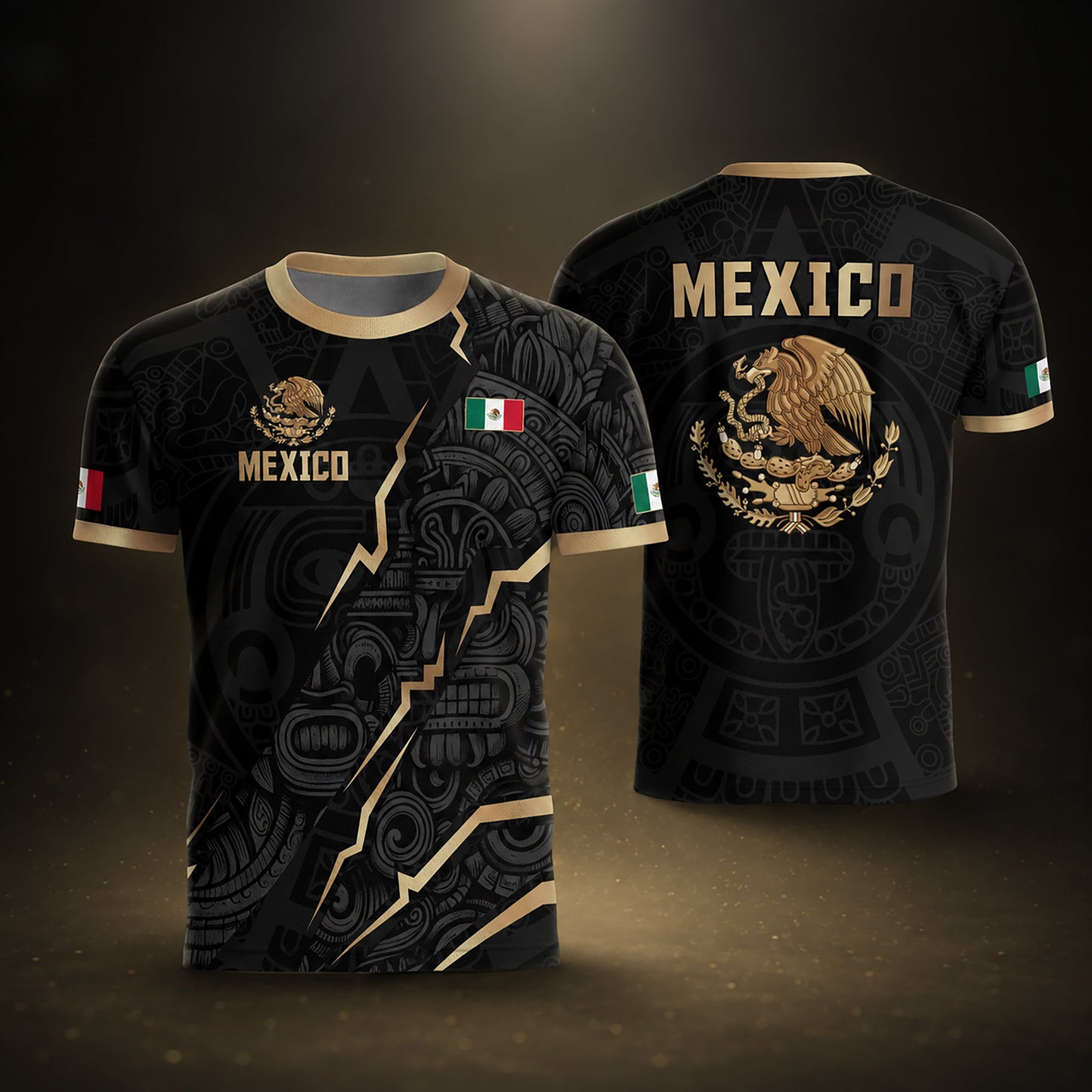 SJ-345-Repeating Mexican Heritage Printed Football Uniform, Shorts Colorful Tribal Warrior Match Day Coordinates