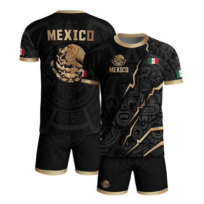 SJ-345-Repeating Mexican Heritage Printed Football Uniform, Shorts Colorful Tribal Warrior Match Day Coordinates