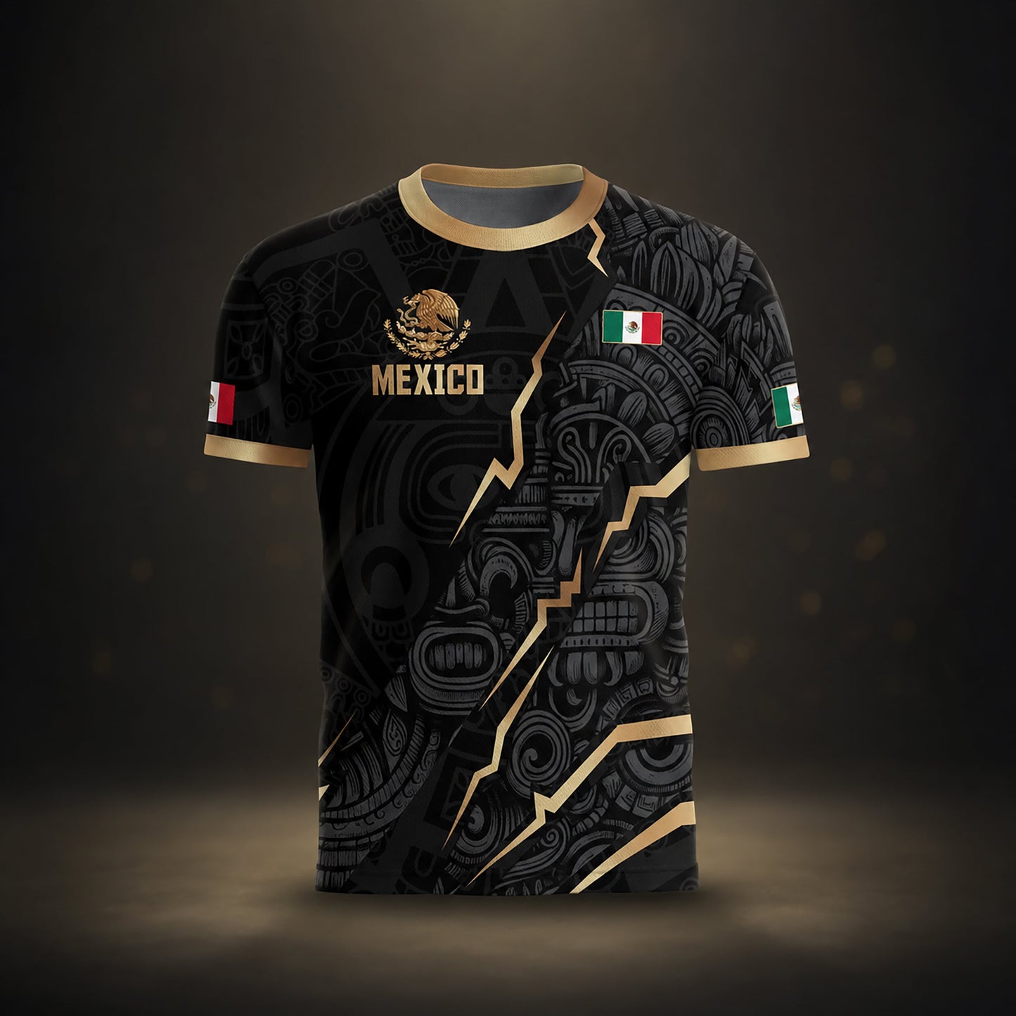 SJ-345-Repeating Mexican Heritage Printed Football Uniform, Shorts Colorful Tribal Warrior Match Day Coordinates