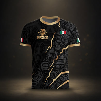 SJ-345-Repeating Mexican Heritage Printed Football Uniform, Shorts Colorful Tribal Warrior Match Day Coordinates