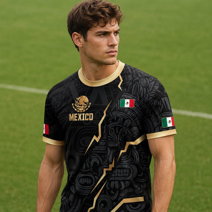 SJ-345-Repeating Mexican Heritage Printed Football Uniform, Shorts Colorful Tribal Warrior Match Day Coordinates