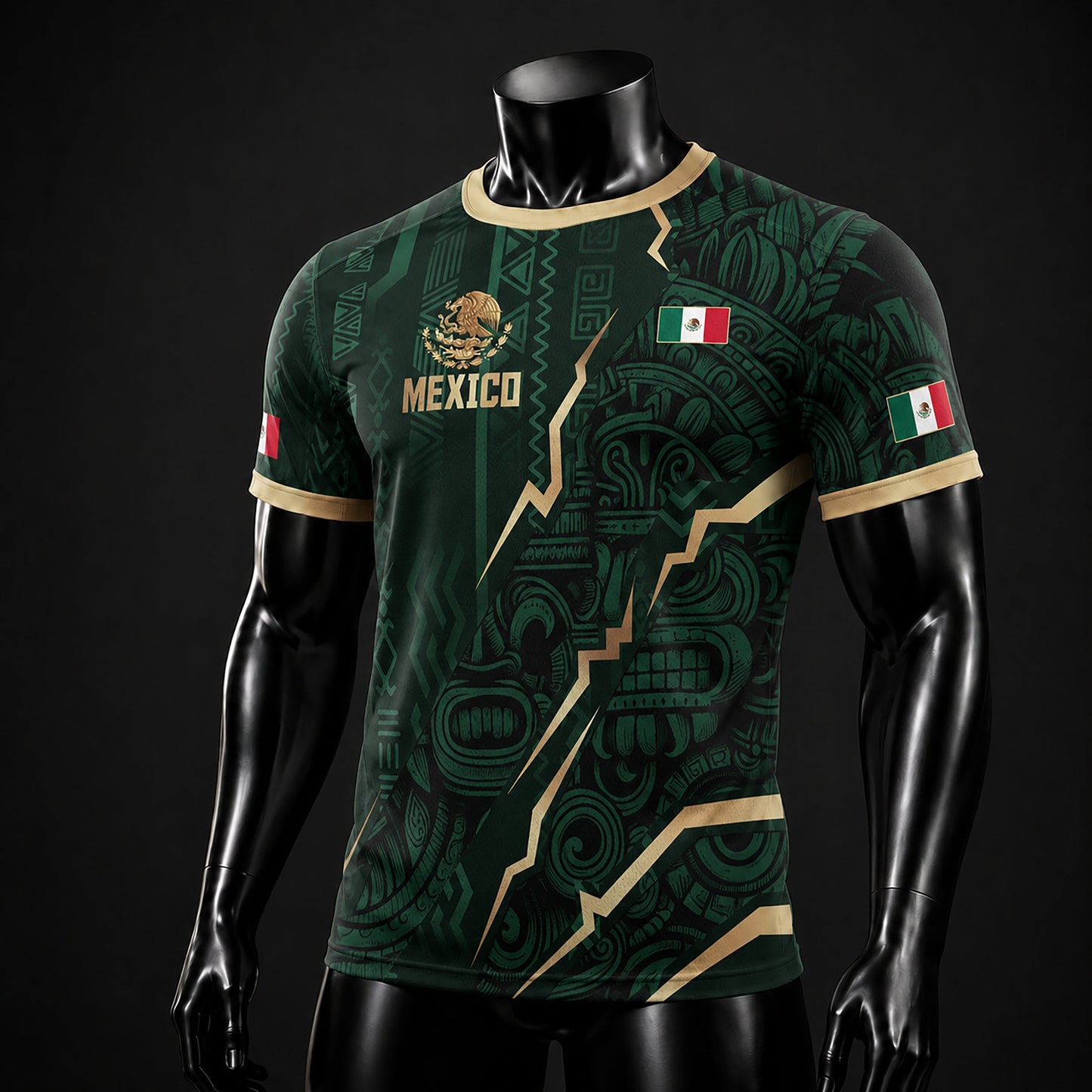 SJ-345-Repeating Mexican Heritage Printed Football Uniform, Shorts Colorful Tribal Warrior Match Day Coordinates