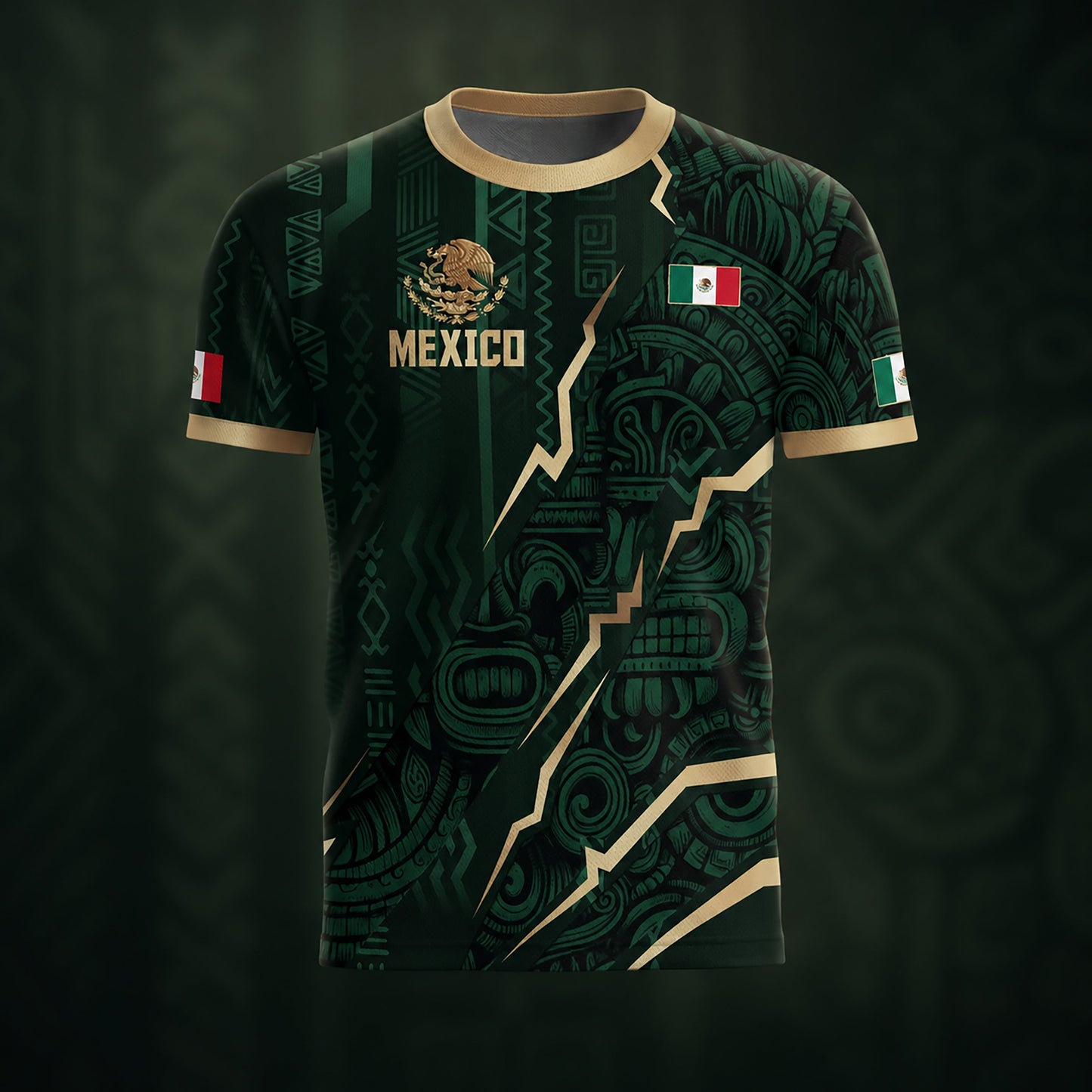 SJ-345-Repeating Mexican Heritage Printed Football Uniform, Shorts Colorful Tribal Warrior Match Day Coordinates