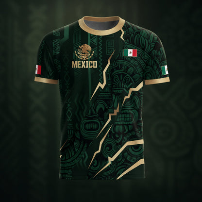 SJ-345-Repeating Mexican Heritage Printed Football Uniform, Shorts Colorful Tribal Warrior Match Day Coordinates