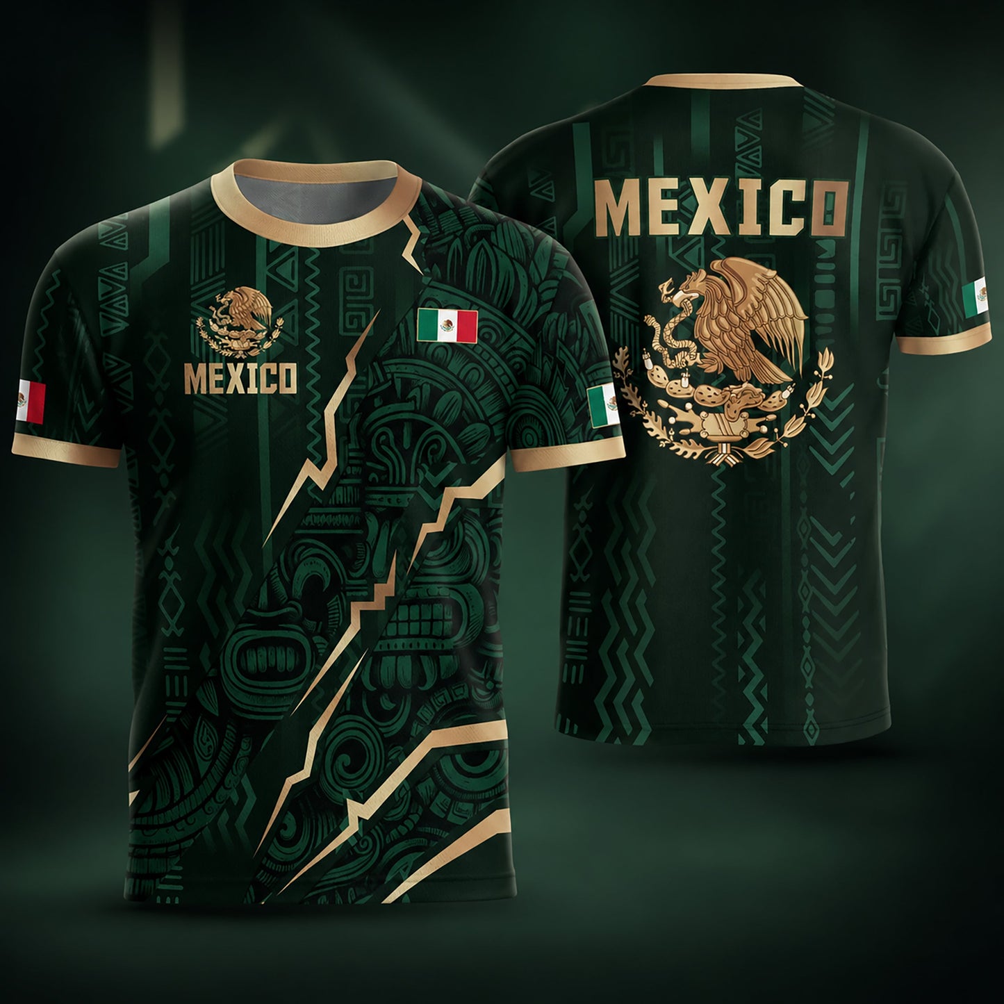 SJ-345-Repeating Mexican Heritage Printed Football Uniform, Shorts Colorful Tribal Warrior Match Day Coordinates