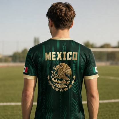 SJ-345-Repeating Mexican Heritage Printed Football Uniform, Shorts Colorful Tribal Warrior Match Day Coordinates